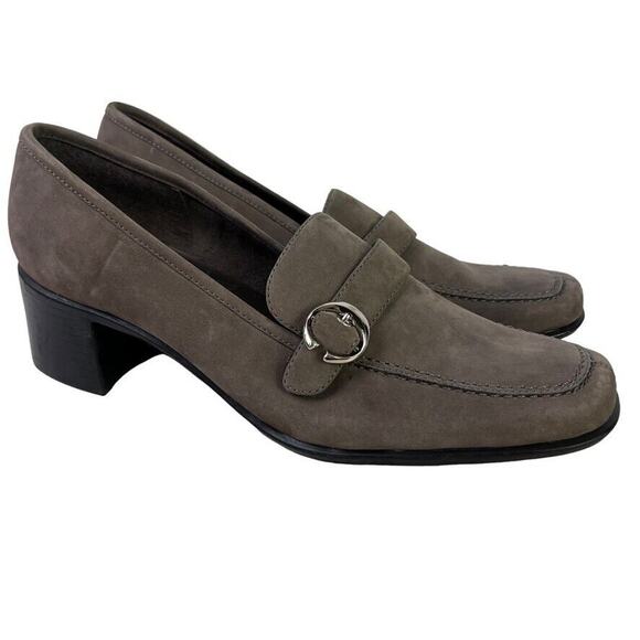 Laura Scott Womens Leather Nubuck Gray Block Heel Square Toe Shoes Pumps sz 10 - Picture 1 of 16